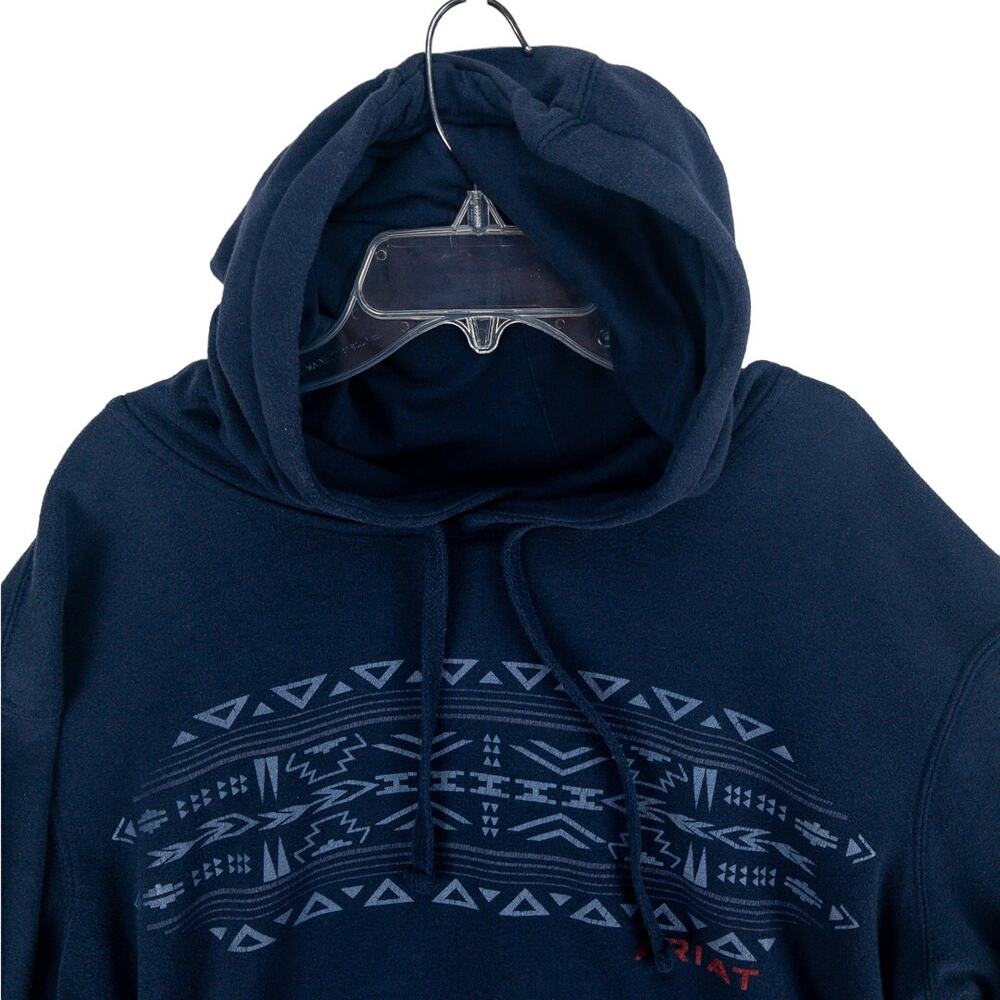 Ariat Men's Medium Pullover Hoodie Navy Southwest Graphic Logo Fleece